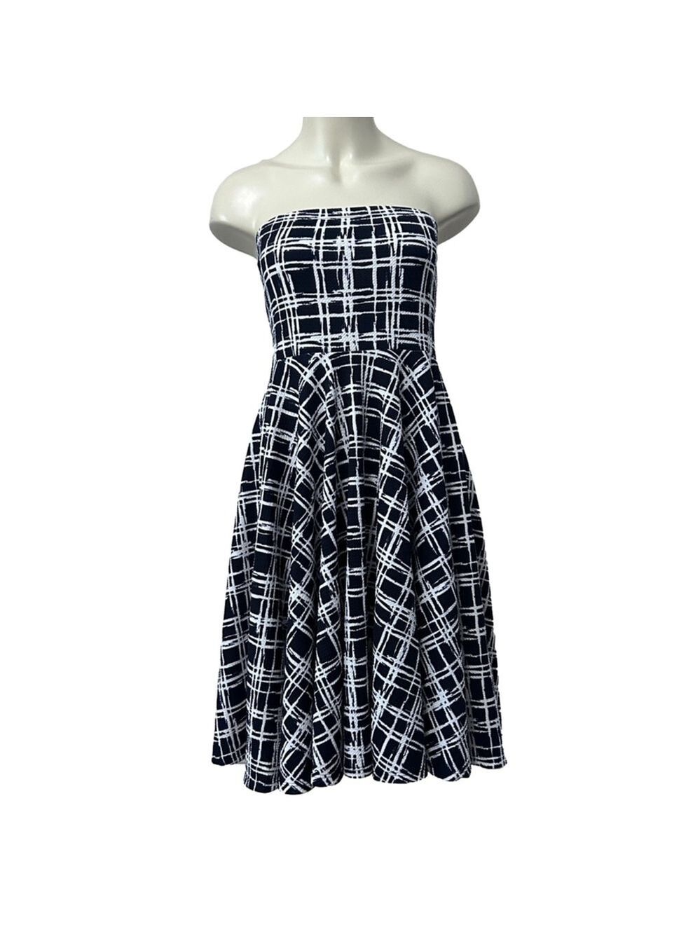 Pretty Young Thing Strapless Black White Plaid Fit & Flare Dress Small